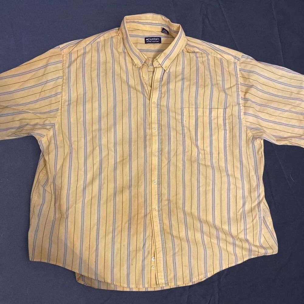 Puritan Yellow and Blue Striped Men's Button-Down Shirt